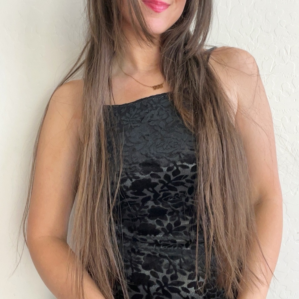 Vintage 90s Roberta Black Velvet Burnout Silver Maxi Sheath Dress - Picture 5 of 12